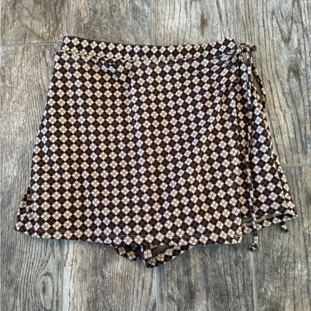 Kirious Los Angeles Brown & Cream Check Wrap Skort